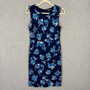 Lands End Dress 4P Petite Floral Sheath Knee Ponte Knit Career Church Office‎